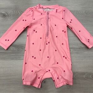 GAP Pink One-Piece Rashguard Swimsuit with Dark Pink Heart Print